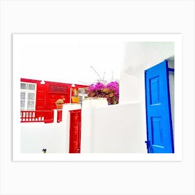 Red Door / Blue Door in Mykonos (Greece Series) Art Print