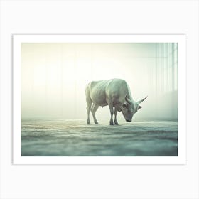 Foggy Day with Indian Cow Bull Art Print