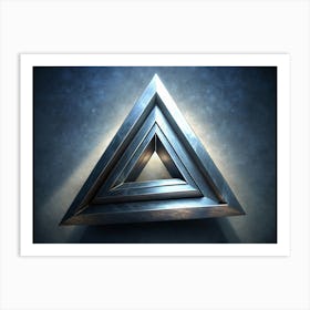 Silver Metallic Triangle On A Blue Background Art Print