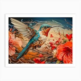 Vibrant Hummingbird Art - Nature-Inspired Floral Wildlife Painting Art Print