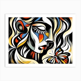 Striking and Dramatic Female Abstract Portrait with Butterfly Art Print