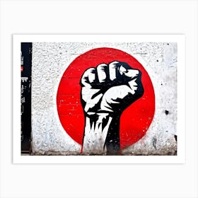 A Clenched Fist Emblematic Of Both Power And Protest Striking Through A Backdrop Of Chaos And Turm (4) Art Print