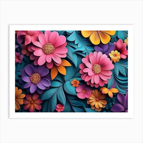 3d Vibrant Floral Pattern Art Print