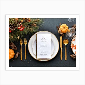 A Detailed Close Up Illustration Captures An Autumnal Table Setting Festive Dinner Arrangement Taki (5) Art Print