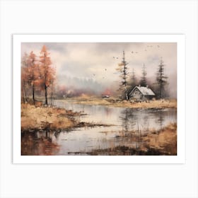 A Painting Of A Lake In Autumn 53 Art Print