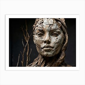 Sculpture Portrait Embodying The Essence Of Weathered Human Features Intertwined With Nature Face C (1) Art Print