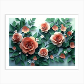 Roses Surrounded By Leaves And Flowers 5 Art Print