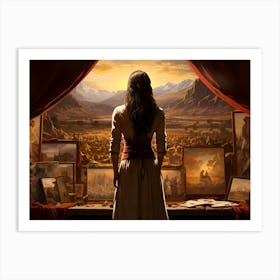 Woman Looking At Paintings Art Print