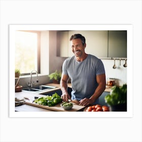 Happy Man In Kitchen Art Print