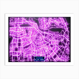 Amsterdam, Netherlands/Holland - Neon City Map Art Print