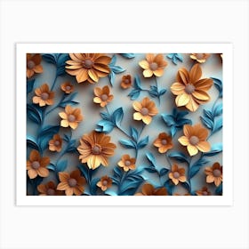 3d Design with Floral Photo Art Print