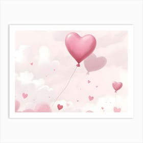 Single Pink Heart Balloon Soaring In A Pink Sky Art Print