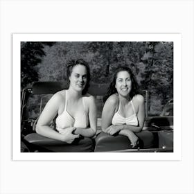 Two Young Ladies Wearing Bathing Suits Pose For The Camera In The Back Of A Convertible Car Circa 1950 In Nashville Art Print