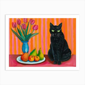 Black Cat With Tulips 5 Art Print