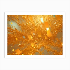 Abstract Pattern Of Golden Pieces Of Confetti Flying Around In A Whirlwind, Creating A Sense Of Explosion And Celebration Art Print