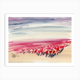 Tulip Field - watercolor painting signed contemporary modern floral flower red gray beige landscape living room bedroom Art Print