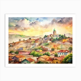 Watercolor Of A Village Art Print