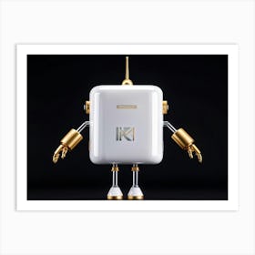 Icon Of A Cybernetic Robot Cartoon Style Infused With An Air Of Minimalism Content Exuding Cheer Art Print