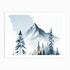 Mountain And Forest In Minimalist Watercolor Horizontal Composition 105 Art Print