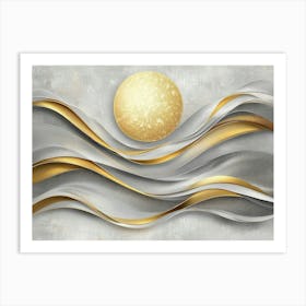 Golden and Gray Curvy Lines, Sun with Clouds Art Print