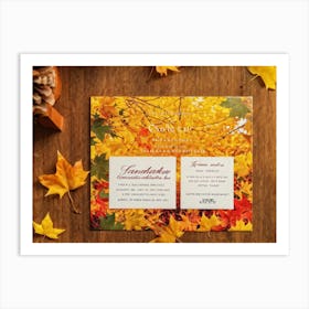 A Vintage Canadian Thanksgiving Invitation Spread Out On A Maple Wood Surface Bathed In The Warm Art Print