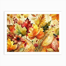 Watercolor Autumn Leaves Background Art Print