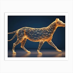 A 3d Rendering Of A Stylized Cheetah Or Wild Cat Created From A Network Of Glowing Orange Lines Art Print