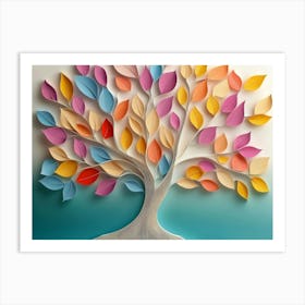 Colorful Tree With Leaves On Hanging Branches Floral Tree Abstraction Art Print