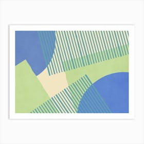 Bloc Lines Shapes Graphic Collage Modern Abstract - Light Blue Green Art Print