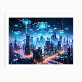 A Digital Painting Of A Globally Networked Cityscape Futuristic Ai Central Node Glowing With Connec (1) Art Print