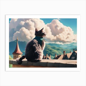 Cat On A Roof Art Print