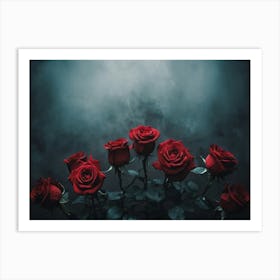 A Bunch Of Roses In The Dark Surrounded By Smoke Art Print