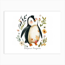 Little Floral Emperor Penguin 3 Poster Art Print