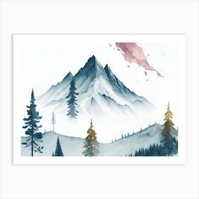 Mountain And Forest In Minimalist Watercolor Horizontal Composition 38 Art Print