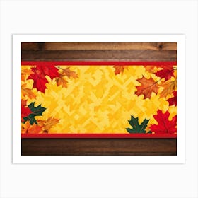 Banner Featuring A Seamless Pattern Of Oak And Maple Leaves Brilliant Shades Of Yellow And Orange E (4) Art Print