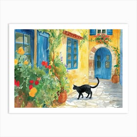 Heraklion, Greece   Cat In Street Art Watercolour Painting 1 Art Print