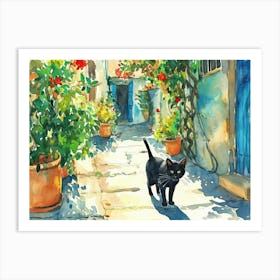 Limassol, Cyprus   Cat In Street Art Watercolour Painting 4 Art Print