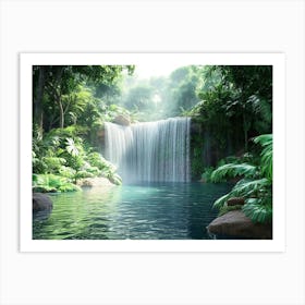 3d Rainforest Scene With Waterfall 1 Art Print