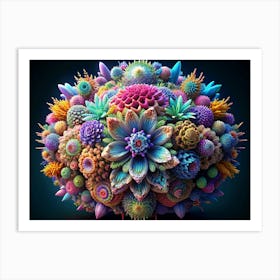 3d Abstract Flower Cluster With Vibrant Colors Art Print