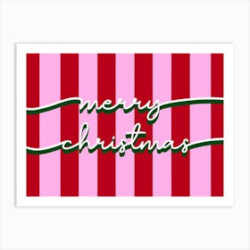 Merry Christmas Word Art Stripy Red and Pink Art Print