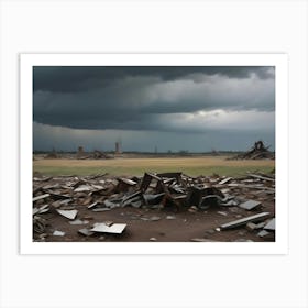 A Post Apocalyptic Landscape With Debris And Remnants Of Buildings Against A Stormy Sky, Creating A Sense Of Destruction And Desolation Art Print