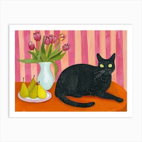 Black Cat With Tulips 9 Art Print