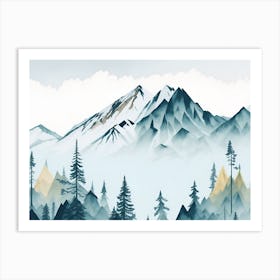 Mountain And Forest In Minimalist Watercolor Horizontal Composition 6 Art Print