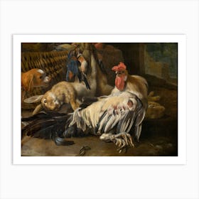 Vintage Rooster And Other Animals In A Basket Art Print