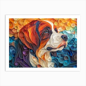 Saint Bernard Paper Quilling Dog Portrait Art Print