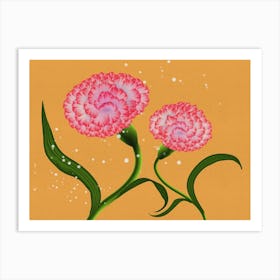 Carnation Glow - Modern Retro Pink Blooms on Orange Art Print