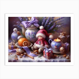 Lavender Christmas Ephemera Oil Paintings Art Print