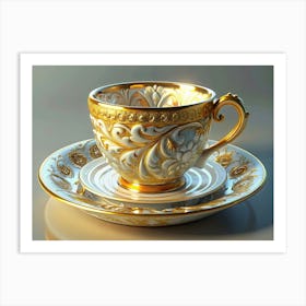 White Porcelain Tea Cup With Gold Accents Art Print