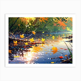 Autumn Leaves In The River Art Print