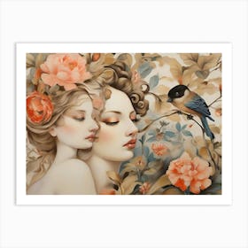 Two Women And A Bird Art Print